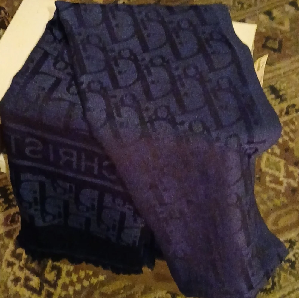 Christian Dior Jacquard Woven Oblique Monogram Scarf Navy Blue Tone-on-tone Wool